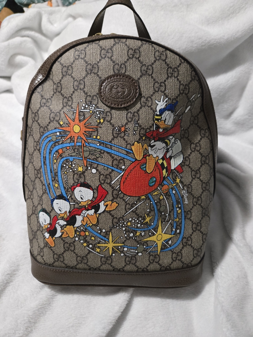 Gucci x Disney Donald Duck GG Canvas Backpack - Brown with Red & Blue Print